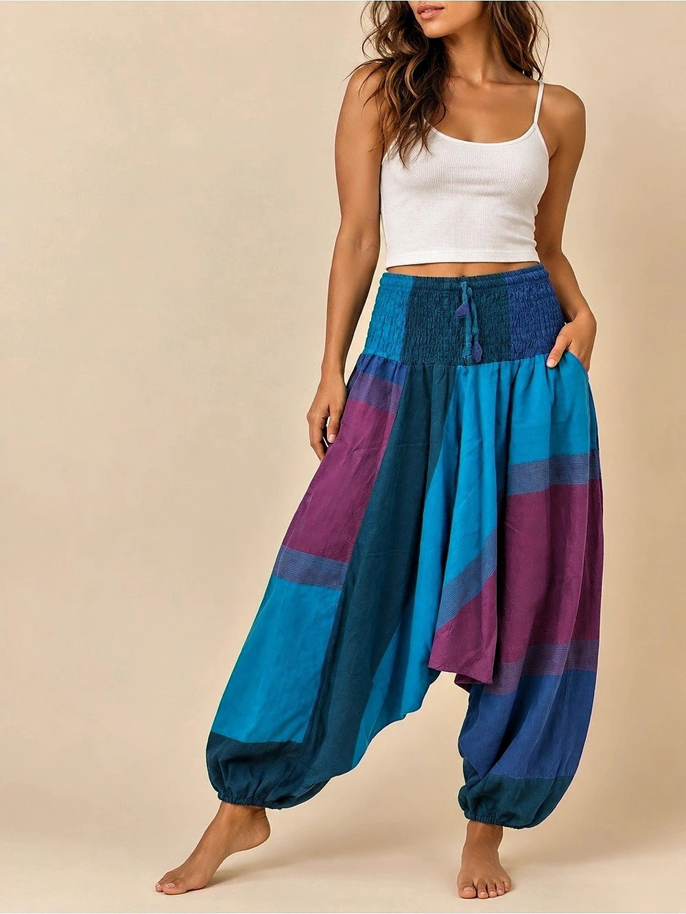 Nepal Patchwork Harem Pants Cotton Boho Aladdin Pants Free Size